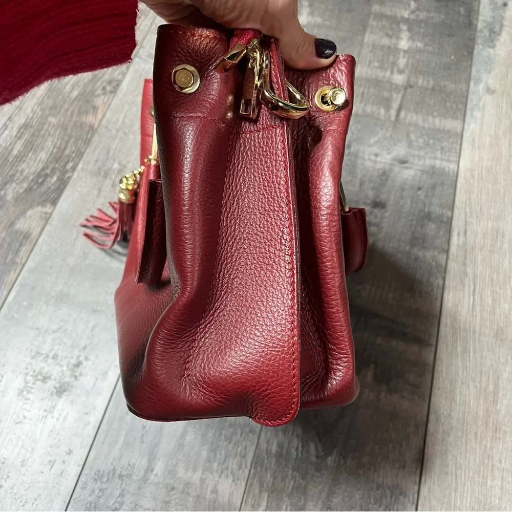 NWT! Mia Tomazzi Red Italian Pebbled Leather Structured Bag Purse - Picture 6 of 8